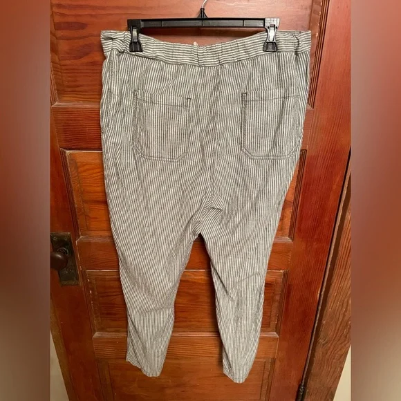 Anthropologie Seashore Linen Blend Pants Green/White - Picture 6 of 9